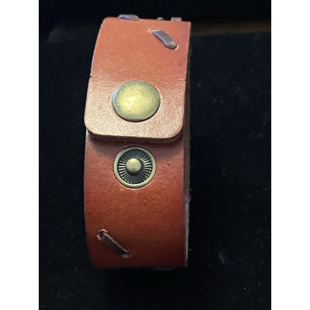 Leather Bracelet Stitching Accents 8"-8.5" Men Women Snap Closure - Picture 3 of 4